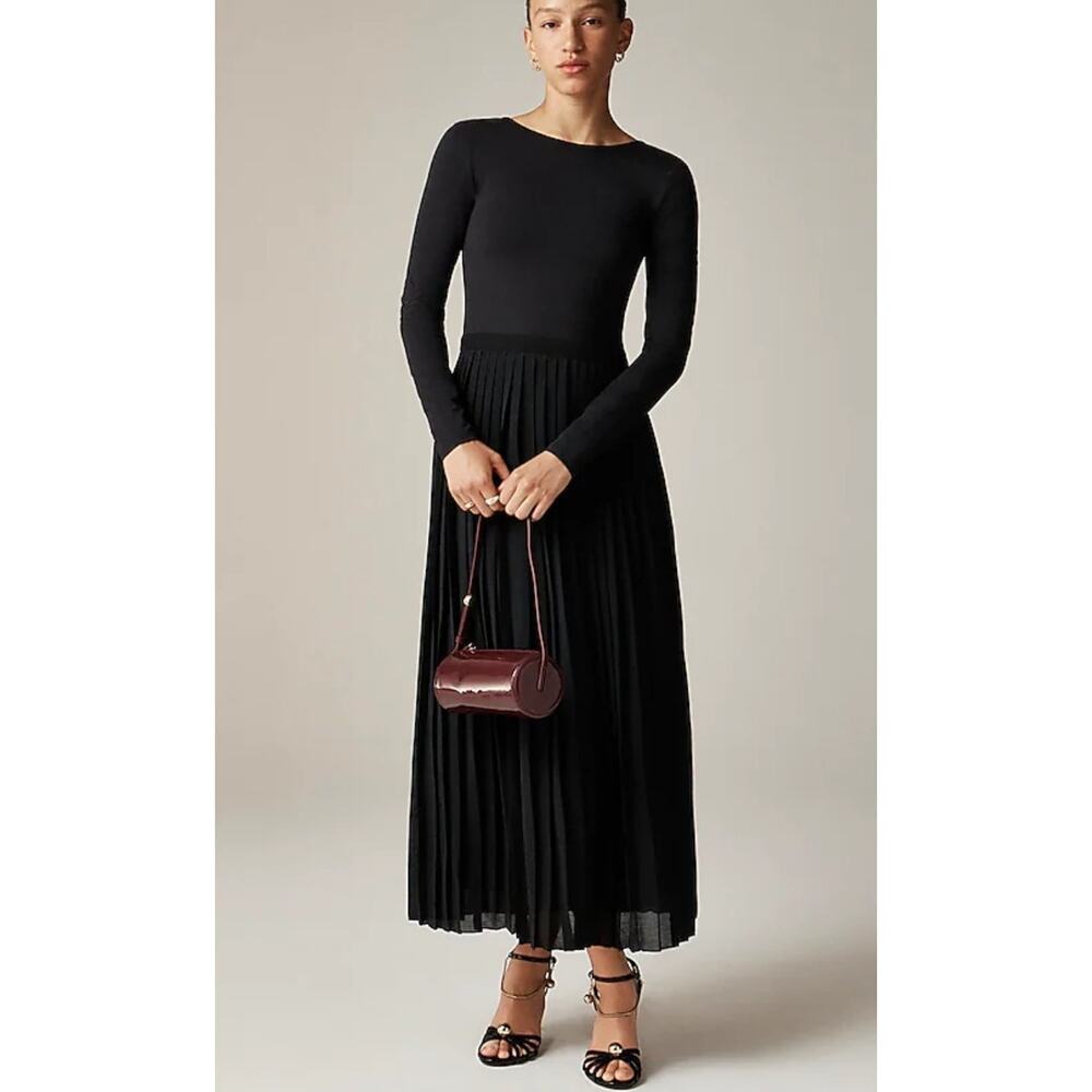 NWT J Crew Pleated ballet maxi dress stretch cotton blend Black CF797 size XS